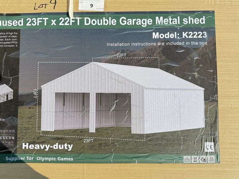 2025 KJ DOUBLE GARAGE METAL SHED MODEL: K2223, 23' X 22'