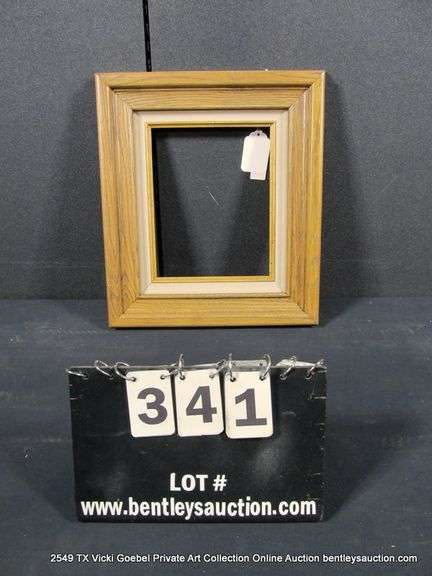 OAK STAINED, W/ GRAY/CREAM VELVET & PAINTED GOLD INLAY, CARVED WOODEN FRAME 14 X 16