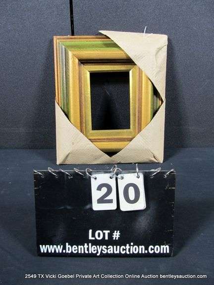 OLIVE GREEN & GOLD PAINTED, CARVED ORNATE WOODEN FRAME 13 X 15