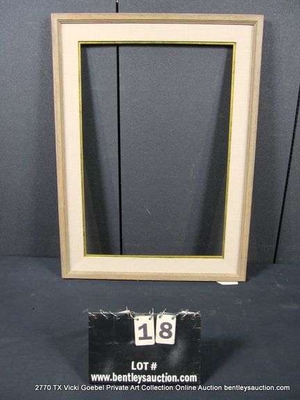 LIGHT DRIFTWOOD STYLE, W/ THICK LINEN & GOLD PAINTED INLAY, CARVED WOODEN FRAME 24 X 32