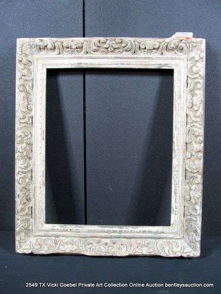 GRAY-WASHED, CARVED ORNATE WOODEN FRAME 25 X 29