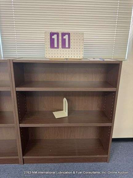 WOOD BOOKSHELF, 42" X 12" X 36"