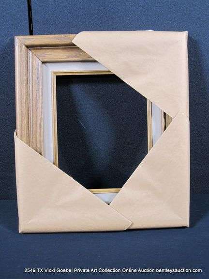 STAINED WALNUT, W/ GRAY VELVET INLAY, CARVED WOODEN FRAME 14 X 16
