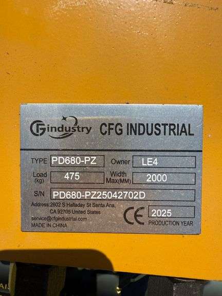 2025 CFG SKID STEER BREAKER MODEL: PD680-PZ, S/N: PD680-PZ25042702D (NO KEY)