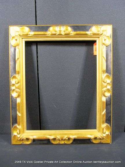 GOLD & BLACK PAINTED, CARVED ORNATE WOODEN FRAME 22 X 26