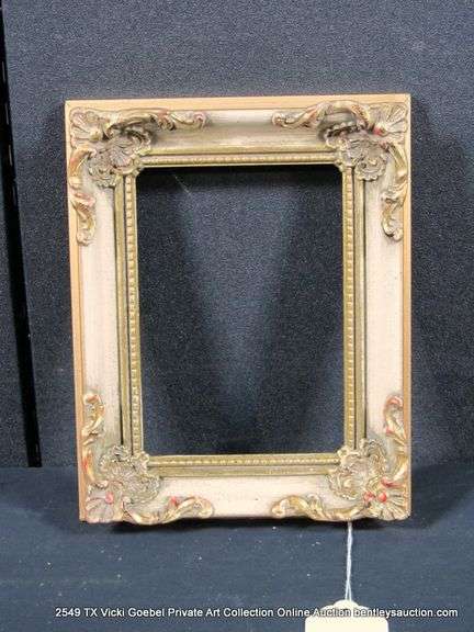WHITE & GOLD PAINTED, W/ RED ACCENTS, CARVED ORNATE WOODEN FRAME 8 X 10
