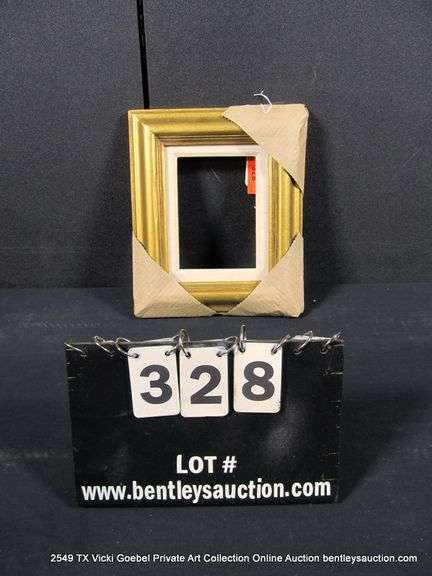 GOLD PAINTED, W/ LINEN INLAY, CARVED WOODEN FRAME 10 X 12