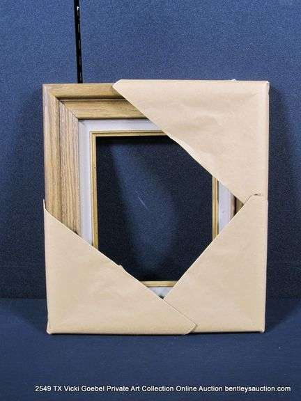STAINED WALNUT, W/ GRAY VELVET INLAY, CARVED WOODEN FRAME 14 X 16