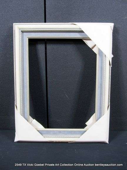 CREAM & BLUE/GRAY PAINTED, CARVED WOODEN FRAME 17 X 21