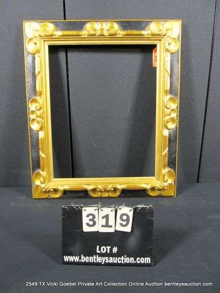 GOLD & BLACK PAINTED, CARVED ORNATE WOODEN FRAME 22 X 26