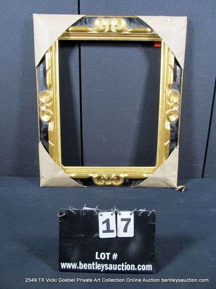 BLACK & GOLD PAINTED, CARVED ORNATE WOODEN FRAME 23 X 27