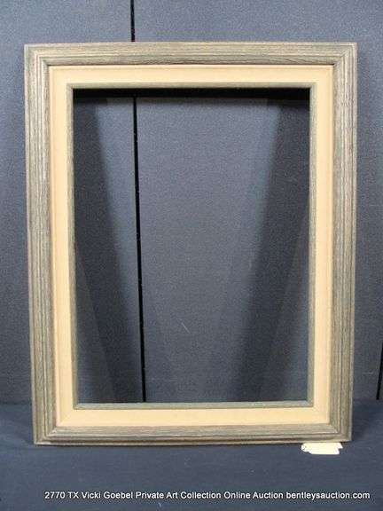 DARK DRIFTWOOD STYLE, W/ BEIGE VELVET INLAY, CARVED WOODEN FRAME 25 X 31