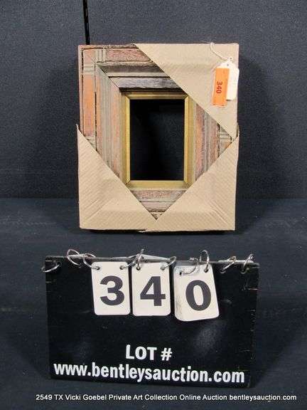 STAINTED WOOD, W/ GOLD PAINTED INLAY, CARVED WOODEN FRAME 12 X 14