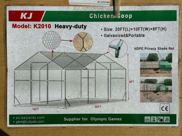 2025 KJ CHICKEN COOP MODEL: K2010, 20' X 10' X 8'