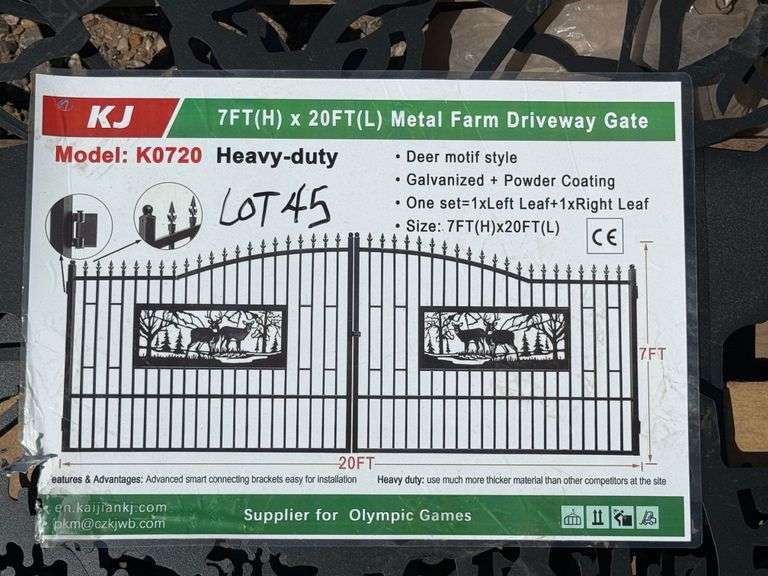 2025 KJ METAL FARM DRIVEWAY GATE - DEER MOTIF STYLE MODEL: K0720, 7' X 20'