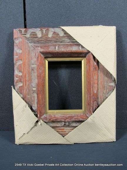 RED-STAINED & GOLD PAINTED, CARVED WOODEN FRAME 13 X 15