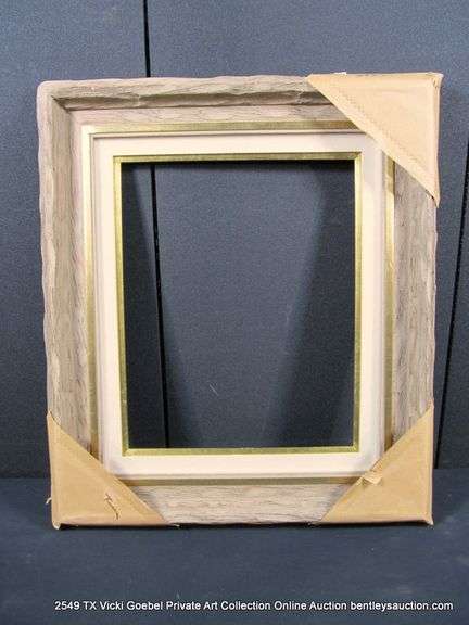 BROWN & GOLD PAINTED DRIFTWOOD, W/ LINEN INLAY, WOODEN FRAME 26 X 30