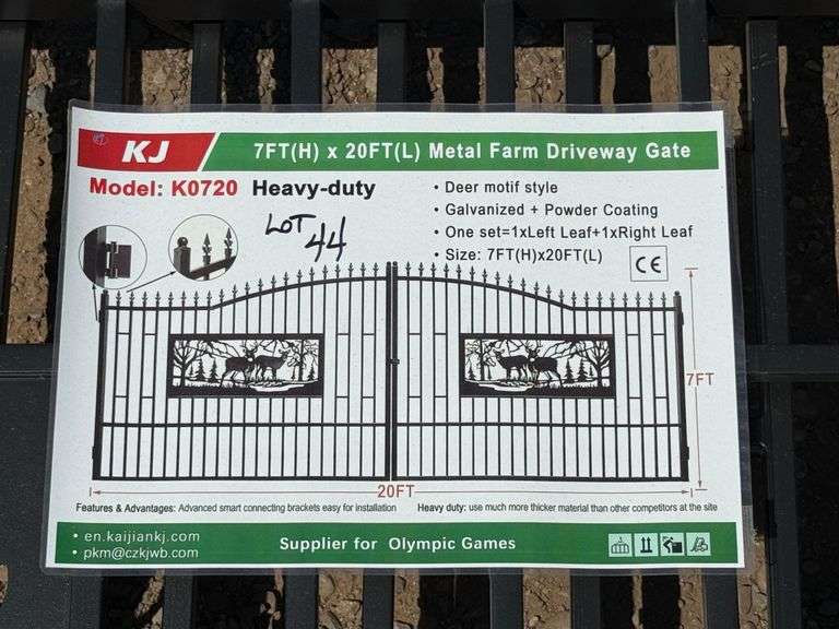 2025 KJ METAL FARM DRIVEWAY GATE - DEER MOTIF STYLE MODEL: K0720, 7' X 20'