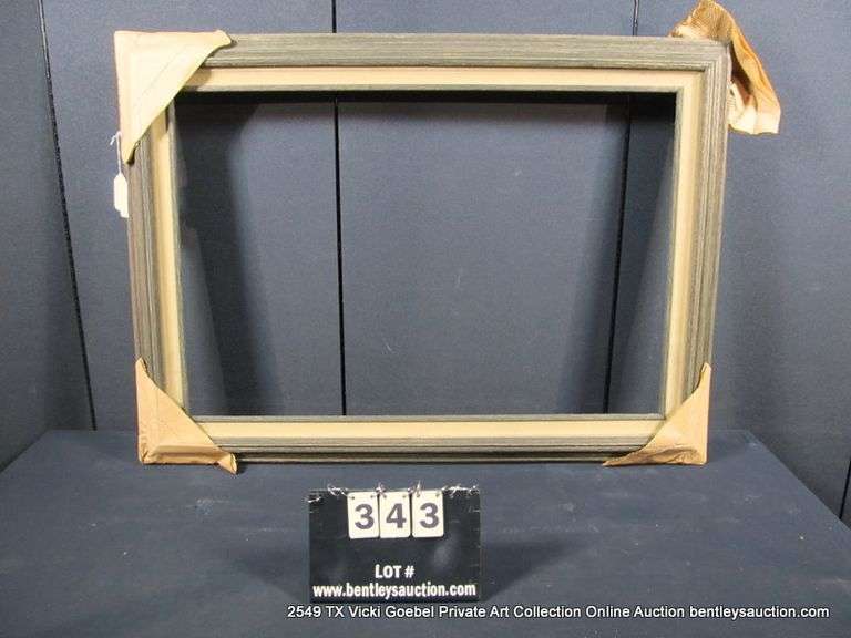 DARK-STAINED DRIFTWOOD, W/ BEIGE VELVET INLAY, CARVED WOODEN FRAME 32 X 44