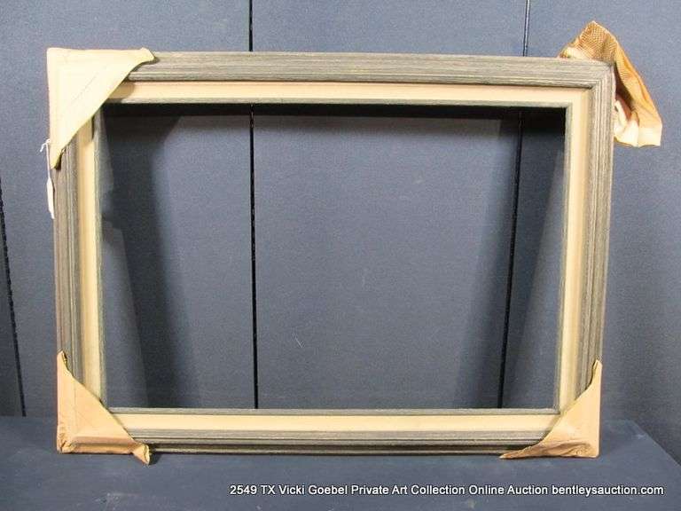 DARK-STAINED DRIFTWOOD, W/ BEIGE VELVET INLAY, CARVED WOODEN FRAME 32 X 44