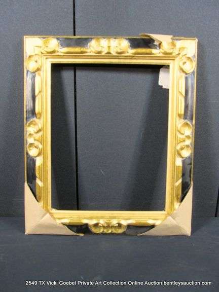 BLACK & GOLD PAINTED, CARVED ORNATE WOODEN FRAME 23 X 27