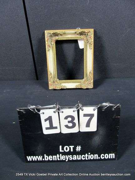GOLD & WHITE PAINTED W/ RED ACCENTS, CARVED ORNATE WOODEN FRAME 8 X 10