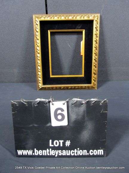 BRONZE PAINTED, CARVED ORNATE, W/ BLACK VELVET INLAY, WOODEN FRAME 11 X 13