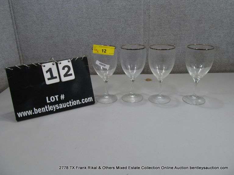 LOT 4: WINE/WATER GOBLETS W/ SILVER RIM & CUT GLASS BASE