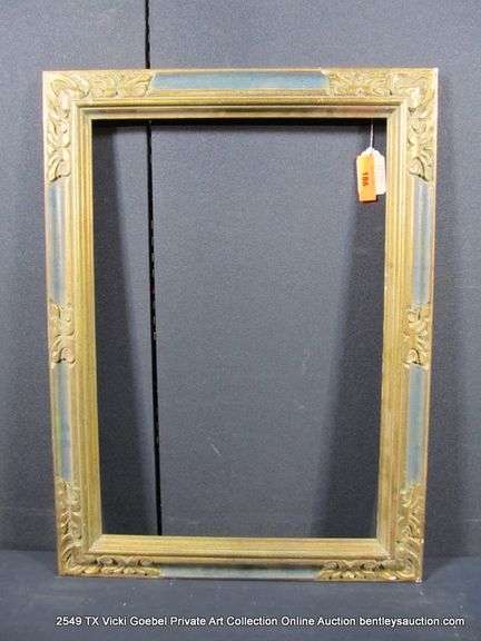 NAVY & GOLD PAINTED, CARVED ORNATE WOODEN FRAME 23 X 31