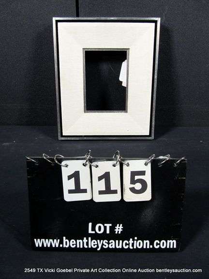 SILVER & BLACK PAINTED, W/ THICK LINEN INLAY, WOODEN FRAME 11 X 13