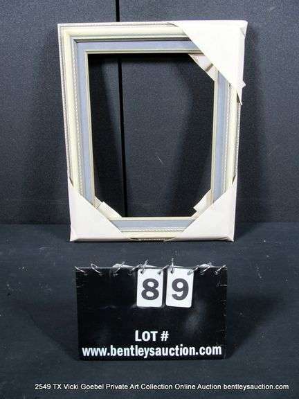 CREAM & BLUE/GRAY PAINTED, CARVED WOODEN FRAME 17 X 21
