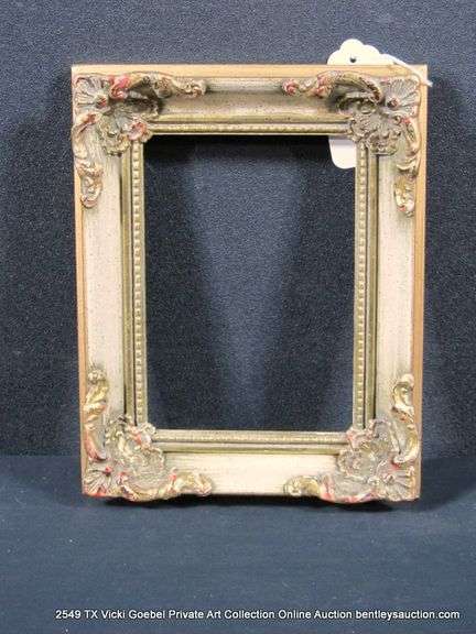 GOLD PAINTED, W/ RED ACCENTS, CARVED ORNATE WOODEN FRAME 8 X 10