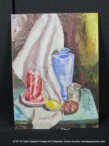 CANDLE, VASE, LEMON STILL LIFE