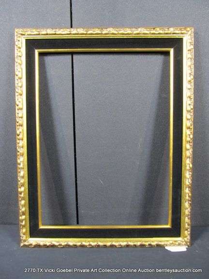 GOLD PAINTED, W/ FLOCKED VELVET INLAY, CARVED WOODEN FRAME 24 X 30