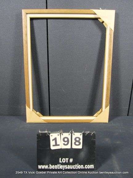 STAINED WALNUT, W/ LINEN INLAY, WOODEN FRAME 21 X 27