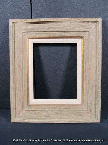 LIGHT-WASHED DRIFTWOOD, W/ LINEN INLAY, CARVED WOODEN FRAME 21 X 44