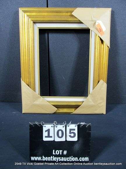 GOLD PAINTED, W/ LINEN INLAY, CARVED WOODEN FRAME 20 X 24