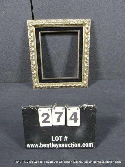 SILVER PAINTED, W/ BLACK VELVET INLAY, CARVED WOODEN FRAME 12 X 14