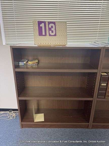WOOD BOOKSHELF, 42" X 12" X 36"