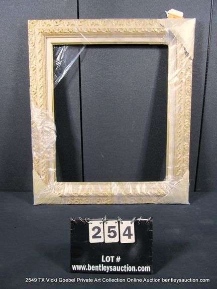 WHITE-WASHED & GOLD PAINTED, CARVED ORNATE WOODEN FRAME 27 X 31