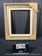BROWN-WASHED DRIFTWOOD & PAINTED GOLD, W/ LINEN INLAY, CARVED WOODEN FRAME 26 X 30
