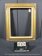 GOLD PAINTED, W/ LINEN INLAY, CARVED ORNATE WOODEN FRAME 25 X 31