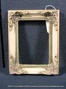 GOLD & WHITE PAINTED, W/ RED ACCENTS, CARCED ORNATE WOODEN FRAME 8 X 10