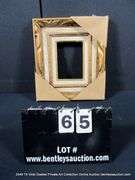 GOLD & GRAY/BROWN PAINTED, W/ LINEN & GOLD PAINTED INLAY, CARVED ORNATE WOODEN FRAME 13 X 15