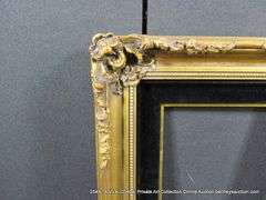 GOLD PAINTED, W/ BLACK VELVET INLAY, CARVED ORNATE WOODEN FRAME 16 X 18
