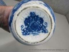 BLUE & WHITE 8" X 5" VASES: 1-ASIAN VINTAGE ANTIQUE, 1-VICTORIAN WARE 9 1/8" X 5" VINTAGE  (2 X MONE