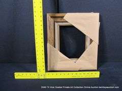 STAINED WALNUT, W/ GRAY VELVET INLAY, CARVED WOODEN FRAME 14 X 16
