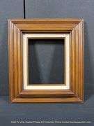 STAINED WALNUT, W/ LINEN INLAY, CARVED WOODEN FRAME 16 X 18