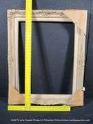 WHITE-WASH & GOLD PAINTED ACCENTS, W/ LINEN INLAY, CARVED ORNATE WOODEN FRAME 28 X 35