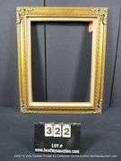 GOLD PAINTED, W/ LINEN INLAY, CARVED ORNATE WOODEN FRAME 25 X 31